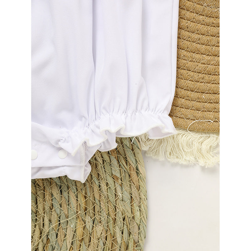 Baby Girl White Lace Romper Soft & Stylish Short Sleeve Bubble Jumpsuit For Wedding Season & Summer