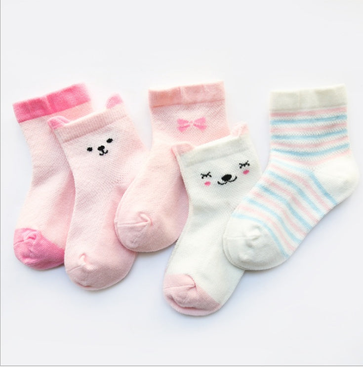 Children's Pack of 5 Breathable Summer Cotton Socks for Boys and Girls