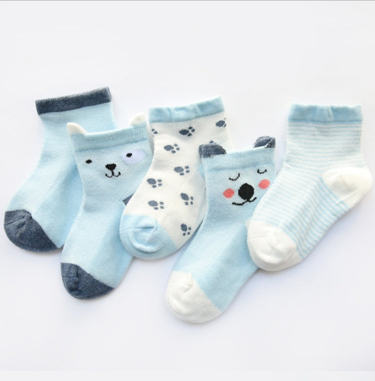 Children's Pack of 5 Breathable Summer Cotton Socks for Boys and Girls