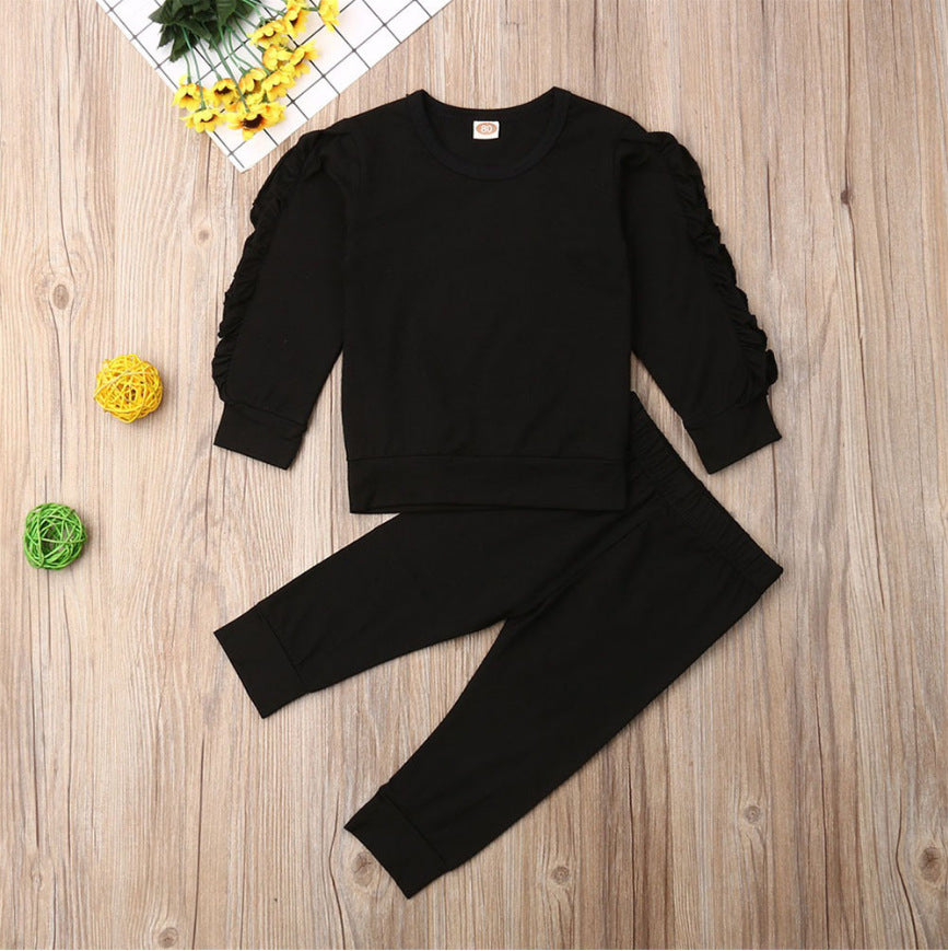 Newborn Baby Boys or Girls 2pc Ruffles Jumper Solid Long Sleeve Sweatshirt