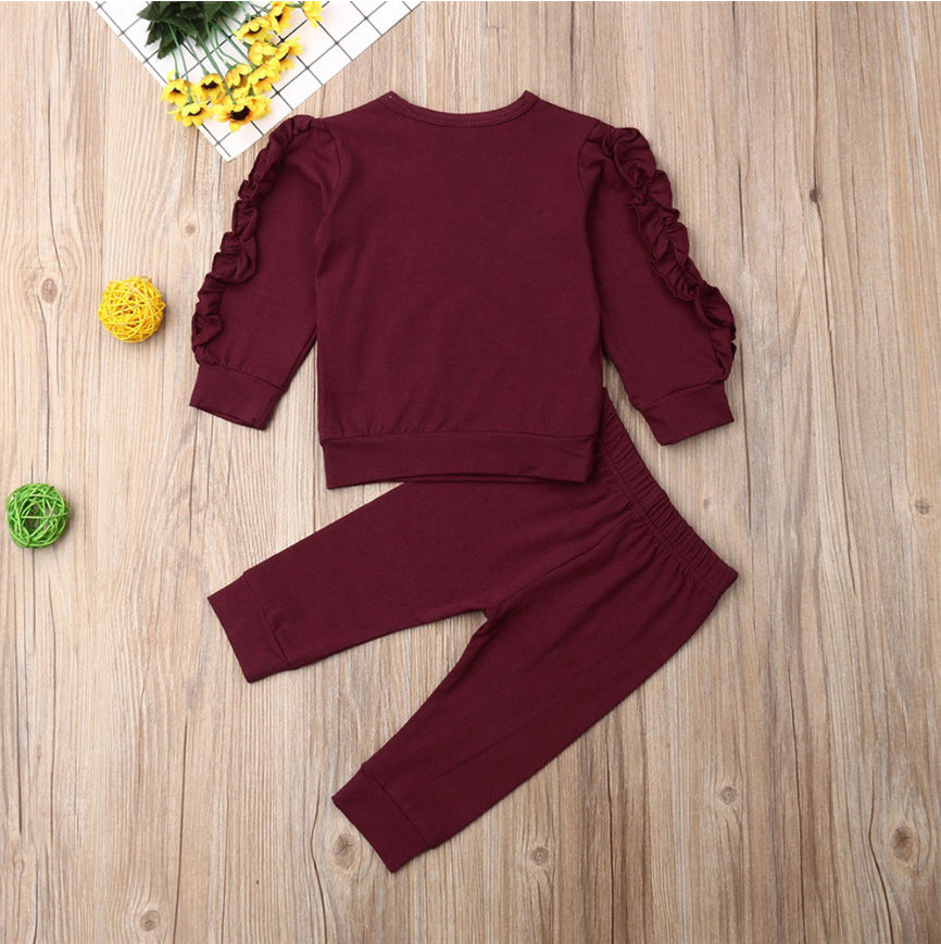 Newborn Baby Boys or Girls 2pc Ruffles Jumper Solid Long Sleeve Sweatshirt
