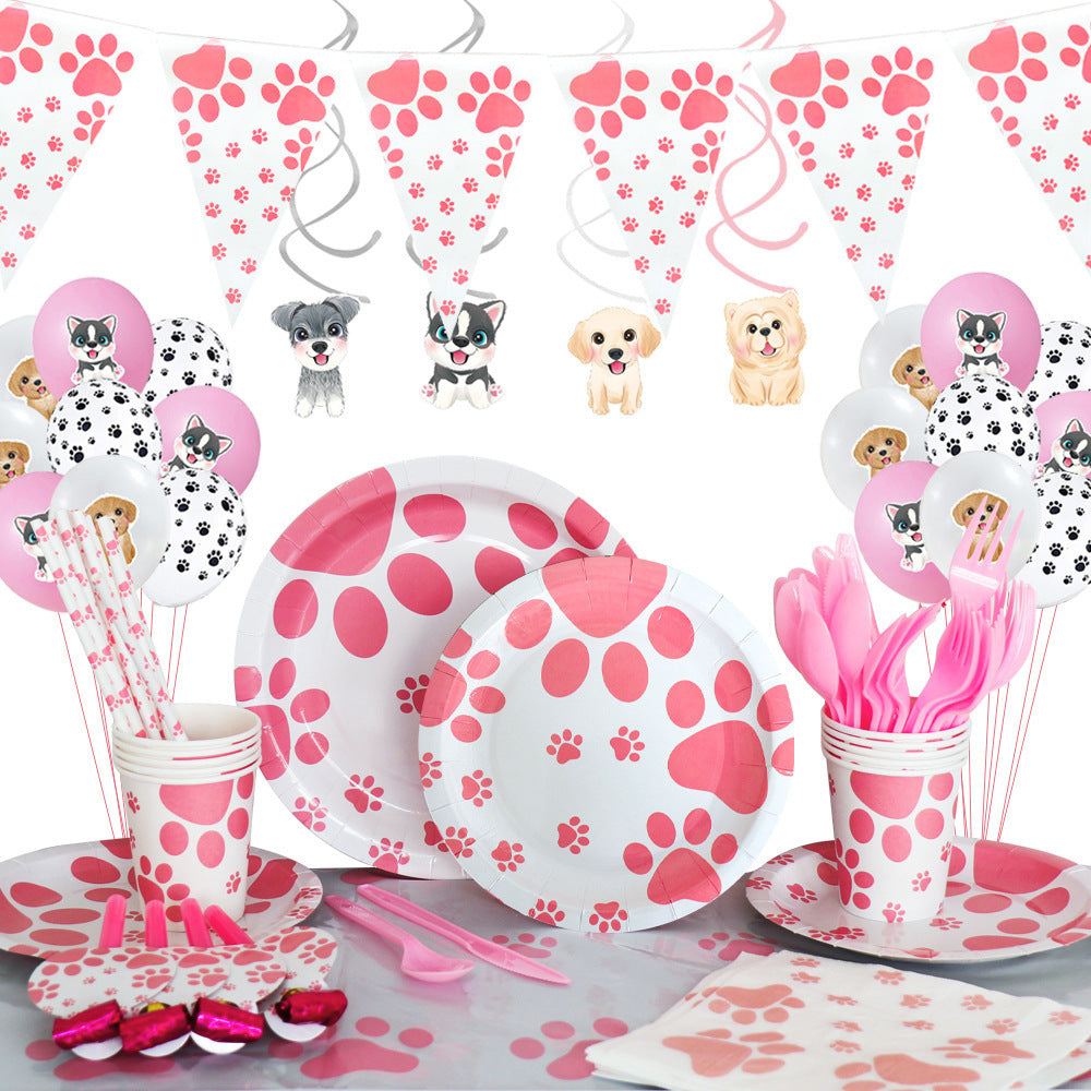 Birthday Party Decoration Dog Paw Tableware Set