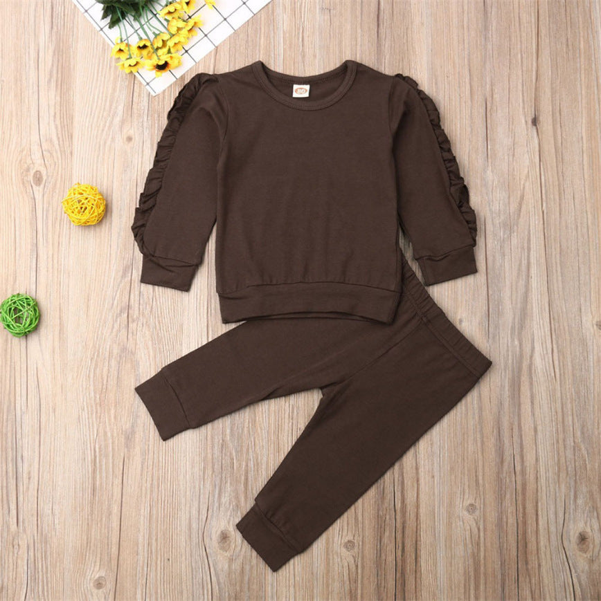Newborn Baby Boys or Girls 2pc Ruffles Jumper Solid Long Sleeve Sweatshirt