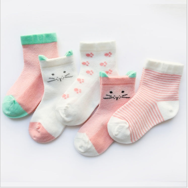 Children's Pack of 5 Breathable Summer Cotton Socks for Boys and Girls