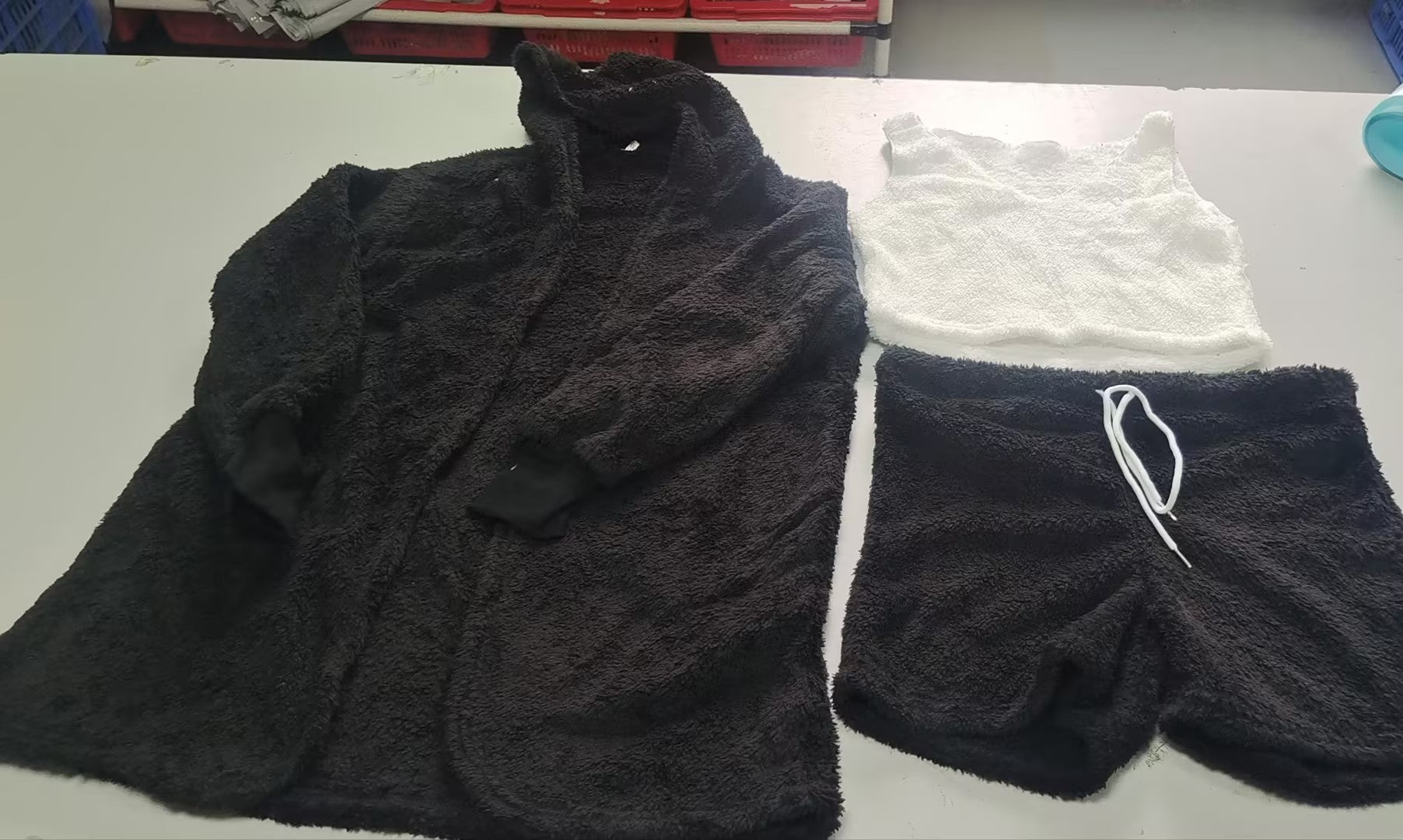 3pc Womens Clothing Long Sleeve Crop Tank Top And Drawstring Shorts Pajama Set