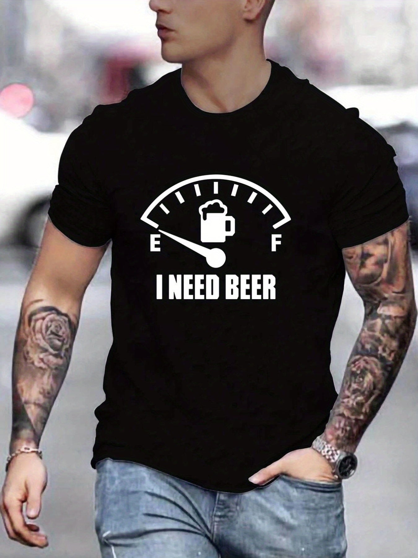 Printed Men's Comfortable T-shirt, "I Need Beer"