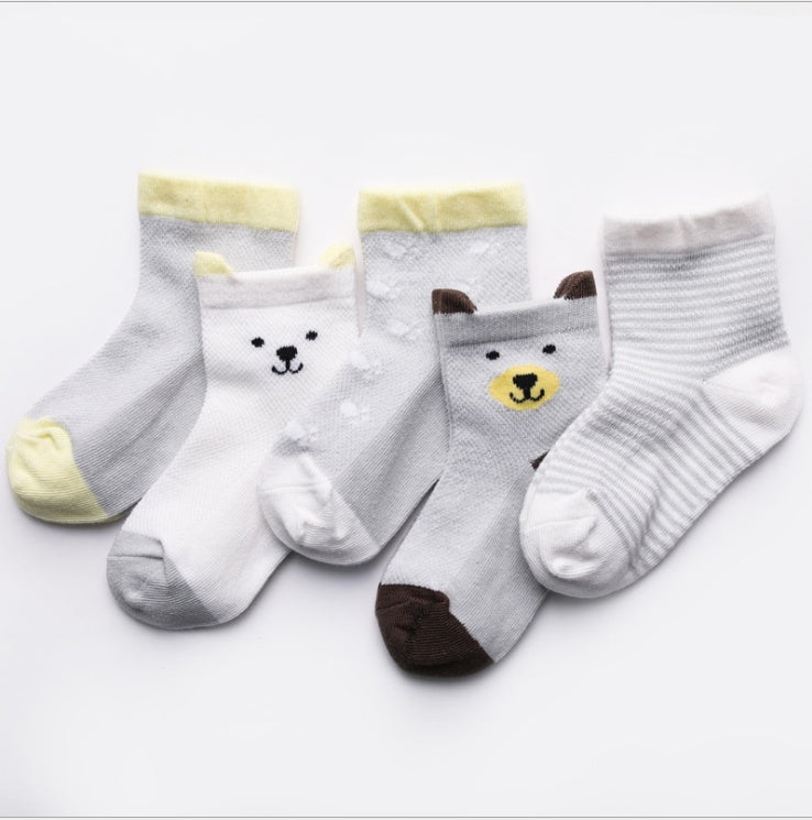 Children's Pack of 5 Breathable Summer Cotton Socks for Boys and Girls