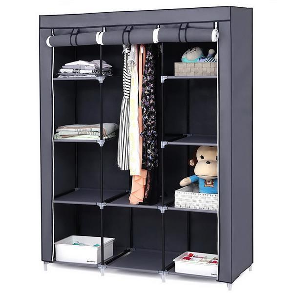 Non Woven Kids Wardrobe 4 Layers 10 Grids 130 X 45 X 167cm - Gray