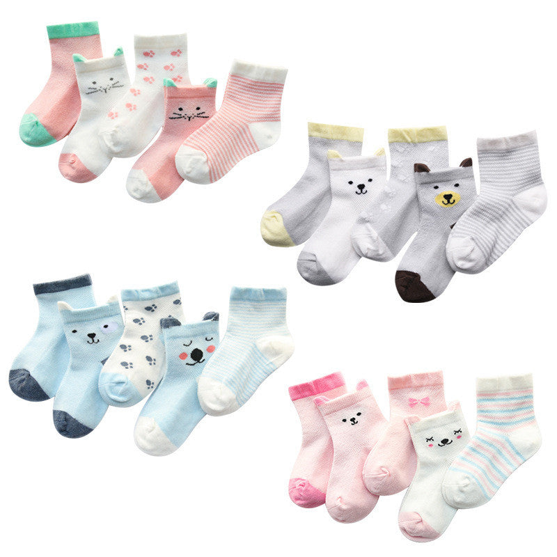 Children's Pack of 5 Breathable Summer Cotton Socks for Boys and Girls