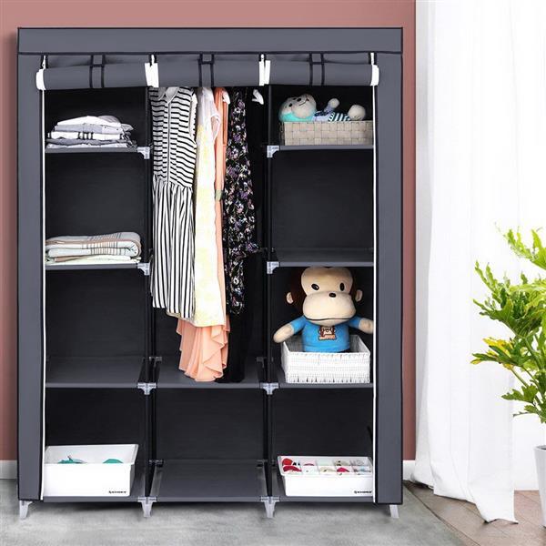 Non Woven Kids Wardrobe 4 Layers 10 Grids 130 X 45 X 167cm - Gray