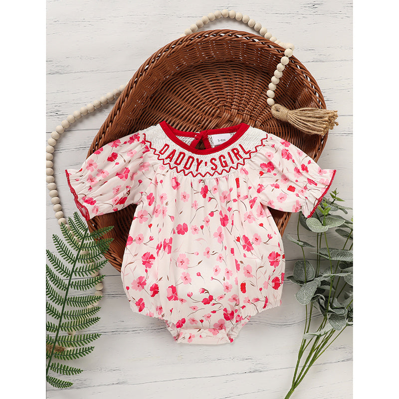 Infant Floral Romper 'DADDY'S Girl' Embroidery Short Sleeve Crew Neck Adorable Princess