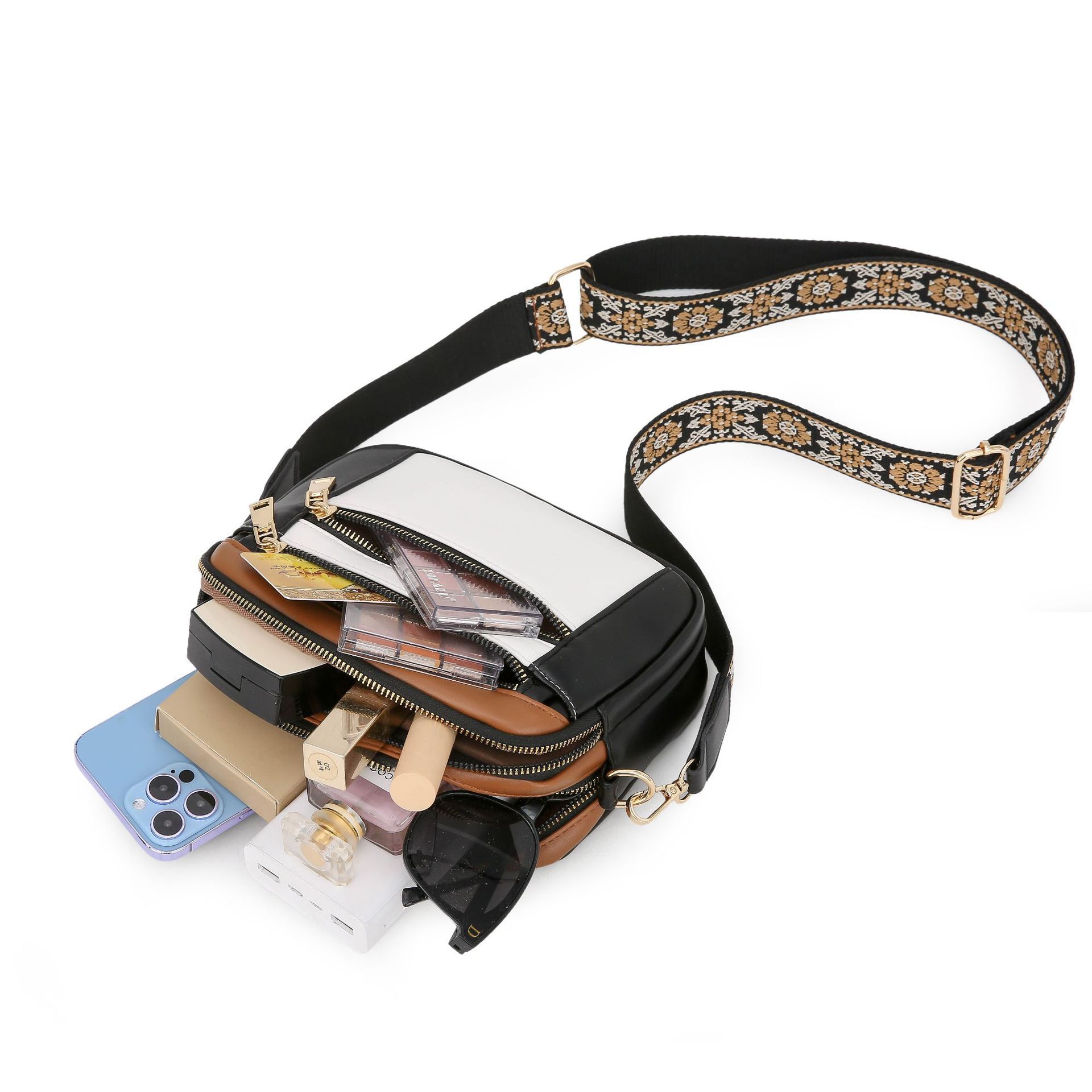 Ladies' Small Square Bag Two-tone Leather Crossbody Bag Large-capacity PU Crossbody Wallet Multi-functional For Women's Bag