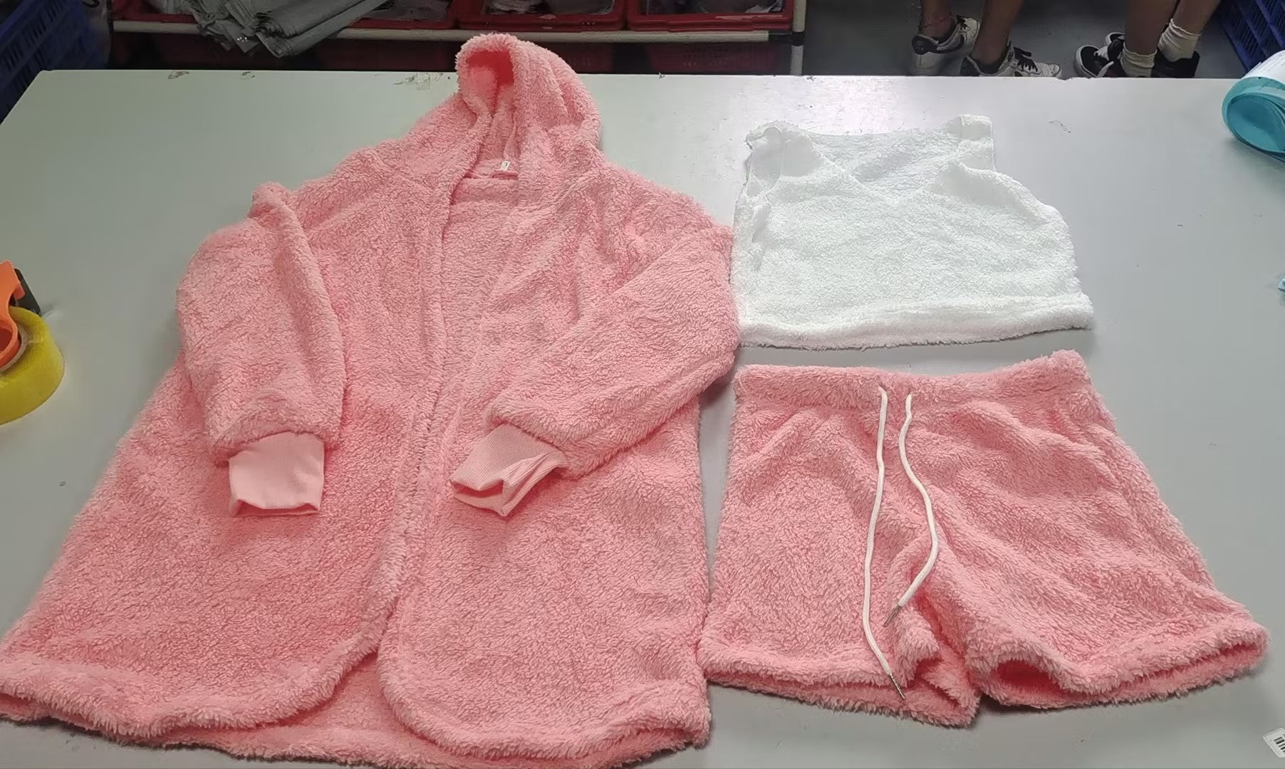 3pc Womens Clothing Long Sleeve Crop Tank Top And Drawstring Shorts Pajama Set