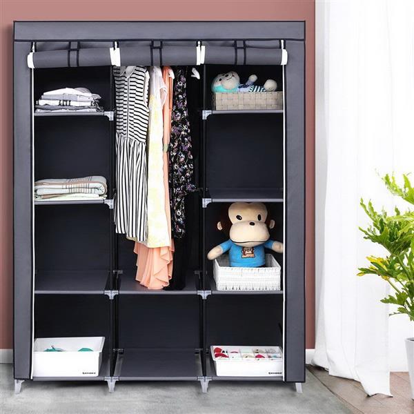 Non Woven Kids Wardrobe 4 Layers 10 Grids 130 X 45 X 167cm - Gray