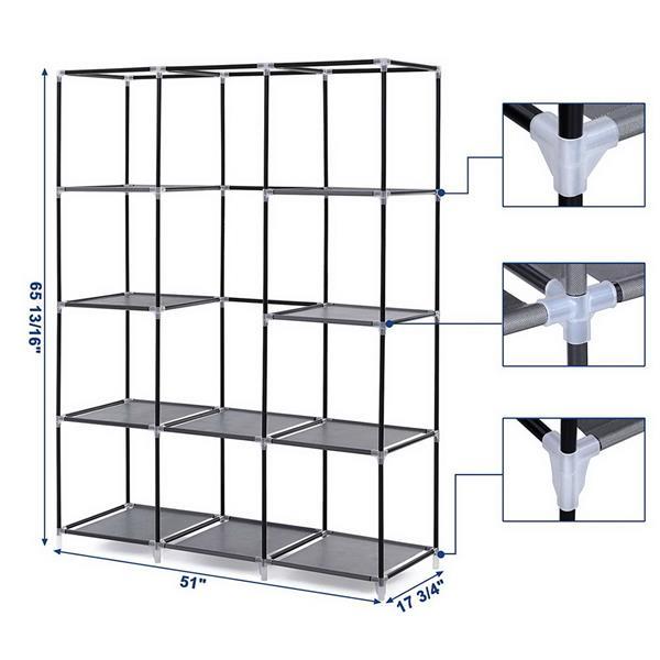 Non Woven Kids Wardrobe 4 Layers 10 Grids 130 X 45 X 167cm - Gray