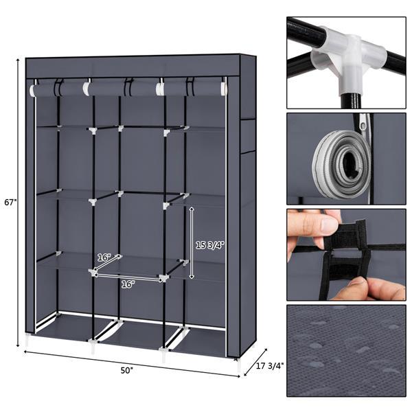 Non Woven Kids Wardrobe 4 Layers 10 Grids 130 X 45 X 167cm - Gray