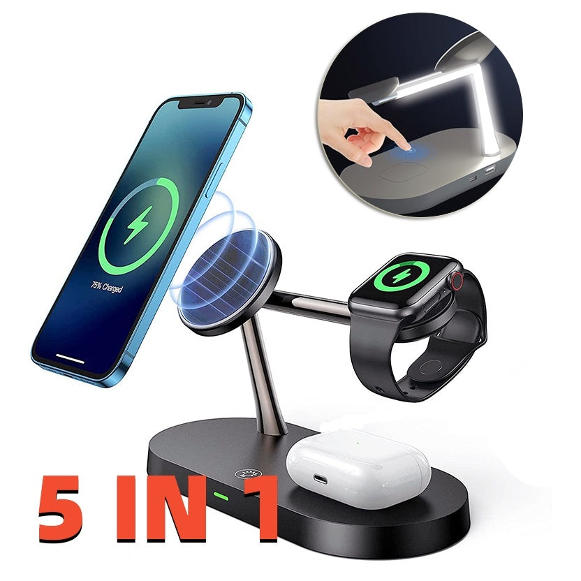 Multifunctional Five-In-One Magnetic Wireless Charging Watch Headset Mobile Phone Holder Charger 15W Fast Charge