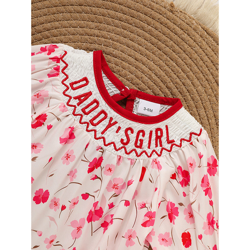 Infant Floral Romper 'DADDY'S Girl' Embroidery Short Sleeve Crew Neck Adorable Princess