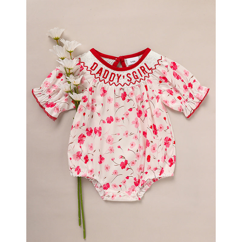 Infant Floral Romper 'DADDY'S Girl' Embroidery Short Sleeve Crew Neck Adorable Princess