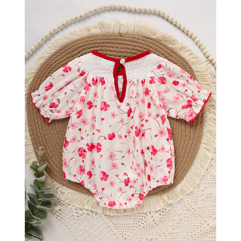 Infant Floral Romper 'DADDY'S Girl' Embroidery Short Sleeve Crew Neck Adorable Princess