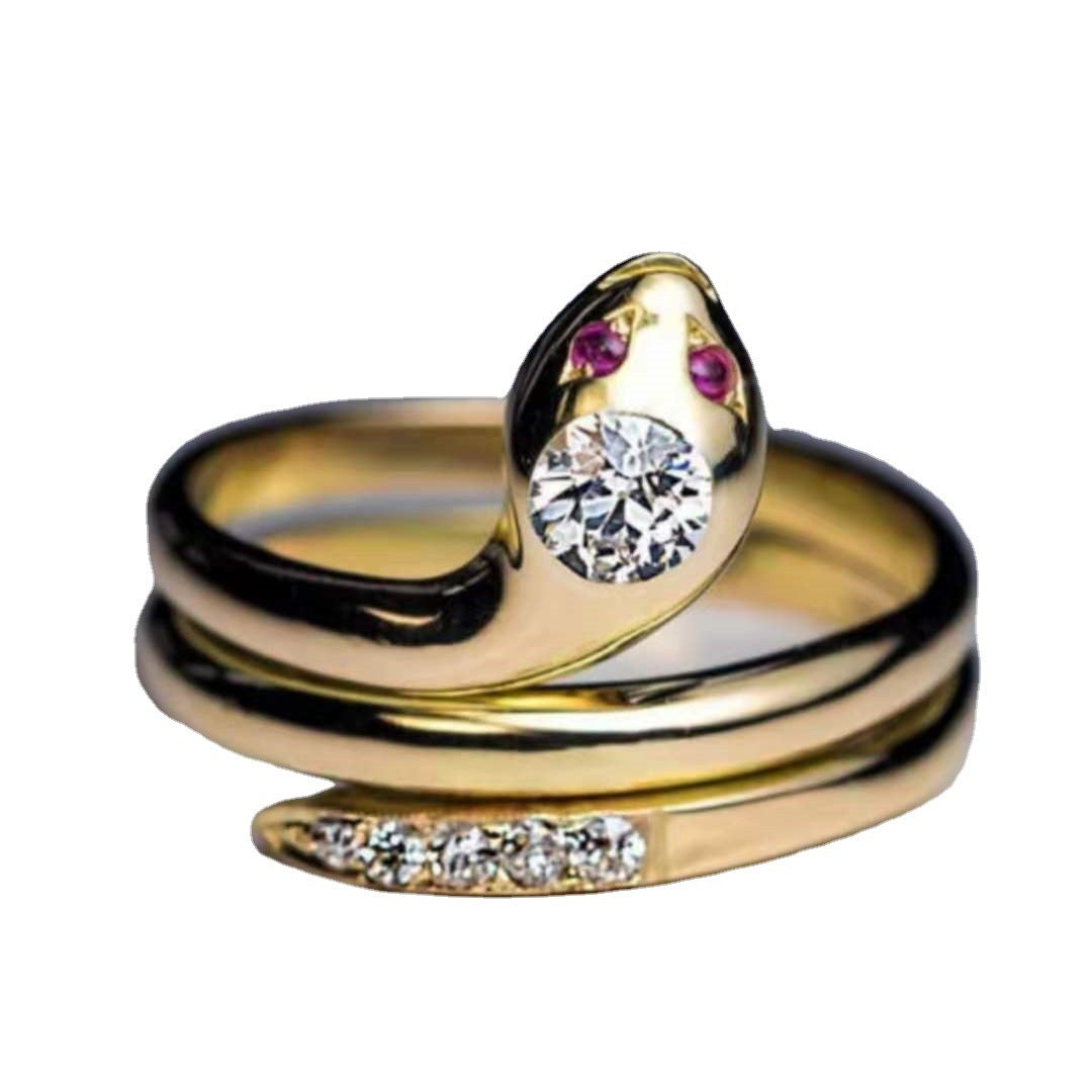 Red Zircon With Fashion Diamond Snake Ring
