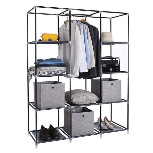 Non Woven Kids Wardrobe 4 Layers 10 Grids 130 X 45 X 167cm - Gray